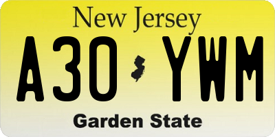 NJ license plate A30YWM