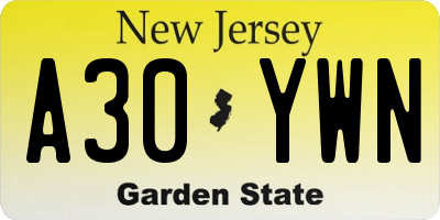 NJ license plate A30YWN