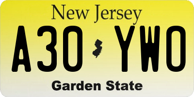 NJ license plate A30YWO