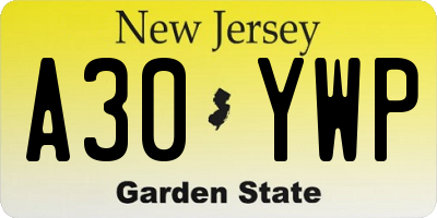 NJ license plate A30YWP