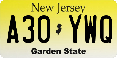 NJ license plate A30YWQ