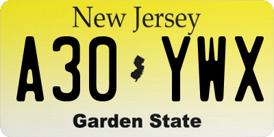 NJ license plate A30YWX