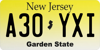 NJ license plate A30YXI