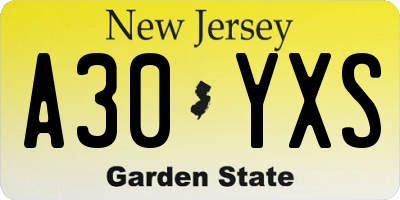 NJ license plate A30YXS