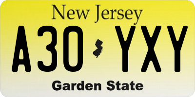 NJ license plate A30YXY