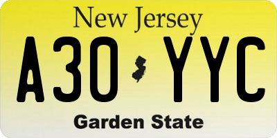 NJ license plate A30YYC