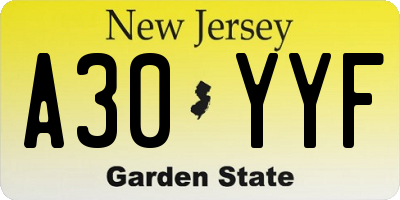 NJ license plate A30YYF