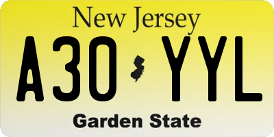 NJ license plate A30YYL