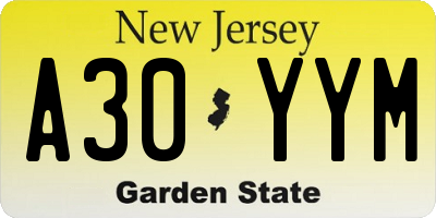 NJ license plate A30YYM