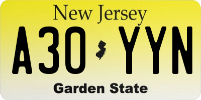 NJ license plate A30YYN