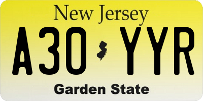 NJ license plate A30YYR
