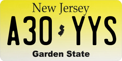 NJ license plate A30YYS