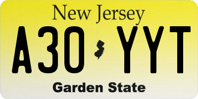 NJ license plate A30YYT