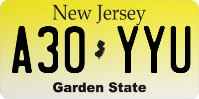 NJ license plate A30YYU