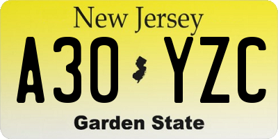 NJ license plate A30YZC