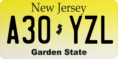 NJ license plate A30YZL