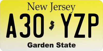 NJ license plate A30YZP