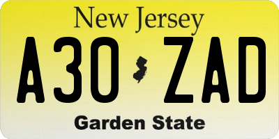 NJ license plate A30ZAD