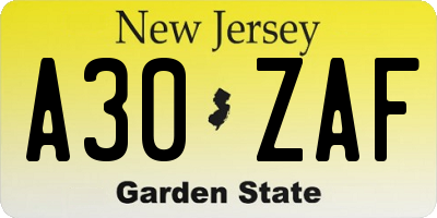 NJ license plate A30ZAF
