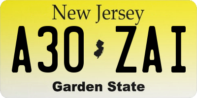 NJ license plate A30ZAI