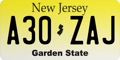 NJ license plate A30ZAJ