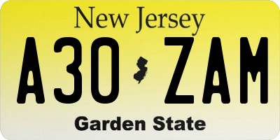 NJ license plate A30ZAM