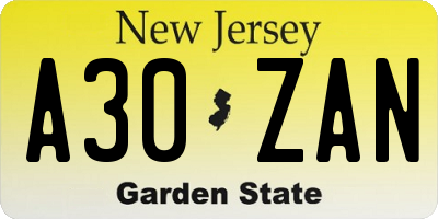 NJ license plate A30ZAN
