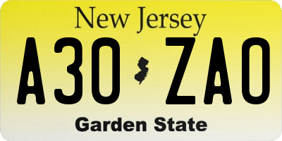 NJ license plate A30ZAO
