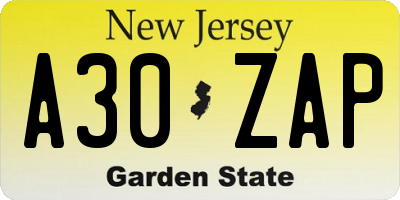 NJ license plate A30ZAP