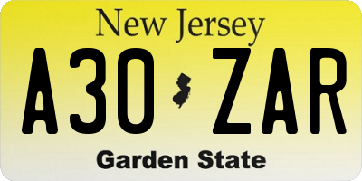 NJ license plate A30ZAR