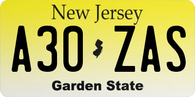 NJ license plate A30ZAS