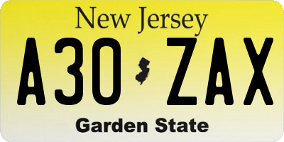 NJ license plate A30ZAX