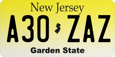 NJ license plate A30ZAZ