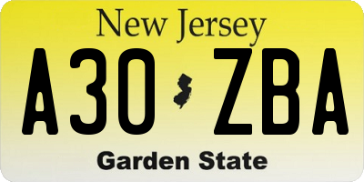 NJ license plate A30ZBA