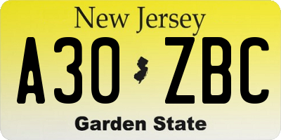 NJ license plate A30ZBC