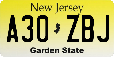 NJ license plate A30ZBJ