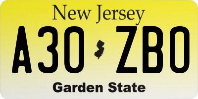NJ license plate A30ZBO
