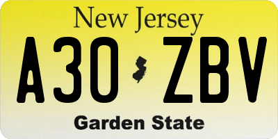 NJ license plate A30ZBV