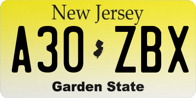 NJ license plate A30ZBX