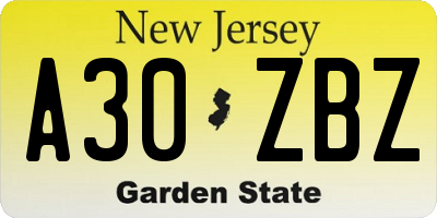 NJ license plate A30ZBZ
