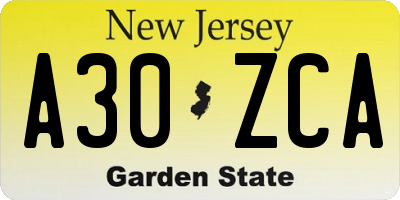 NJ license plate A30ZCA