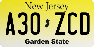 NJ license plate A30ZCD