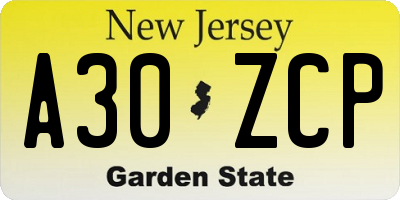NJ license plate A30ZCP