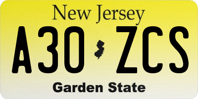 NJ license plate A30ZCS