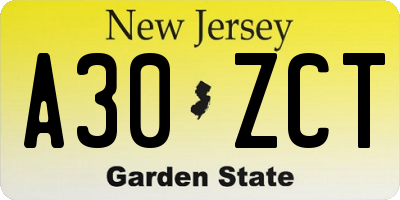 NJ license plate A30ZCT
