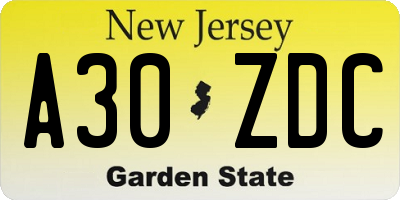 NJ license plate A30ZDC