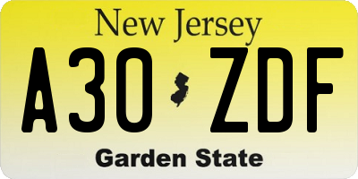 NJ license plate A30ZDF