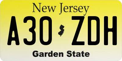 NJ license plate A30ZDH