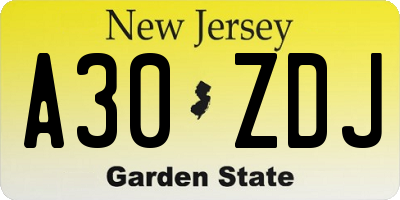 NJ license plate A30ZDJ