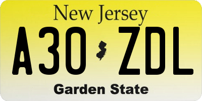 NJ license plate A30ZDL